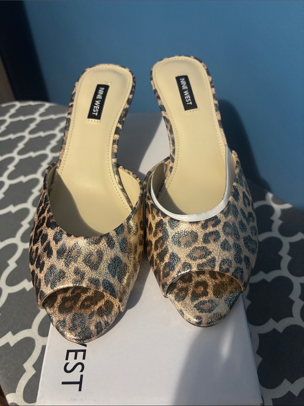 Nine West Leopard Print Open-Toe Mule in Brown and Black